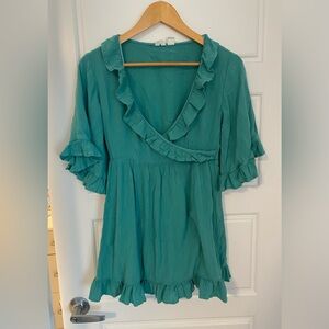 Roxy Teal Ruffle V-Neck Dress Size Small